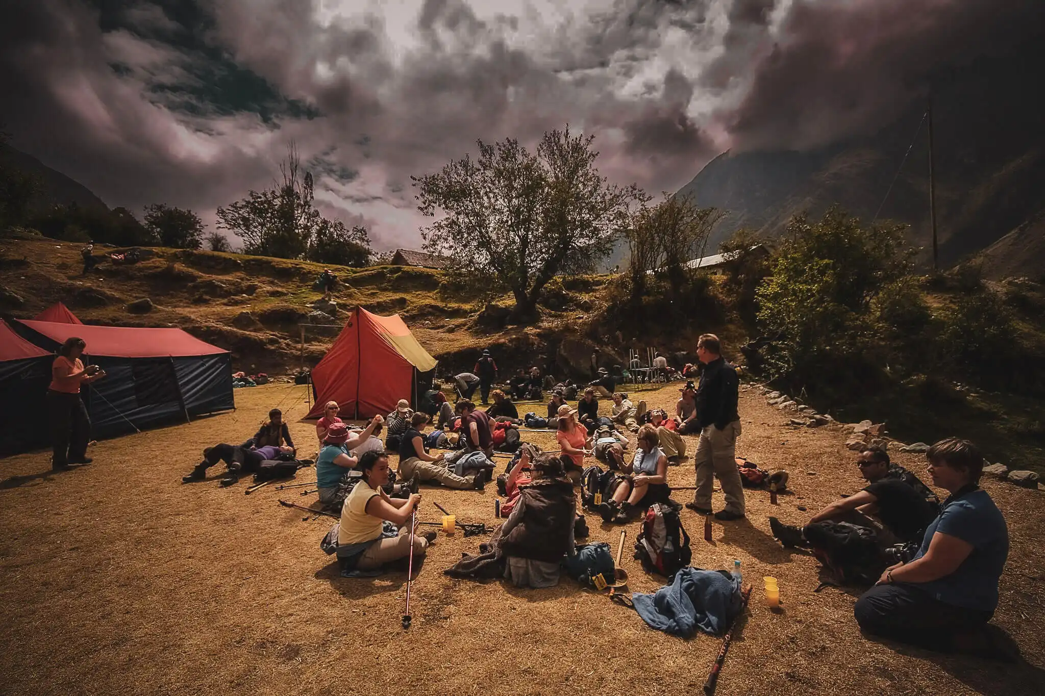 Tents at a designated Classic Inca Trail campsite