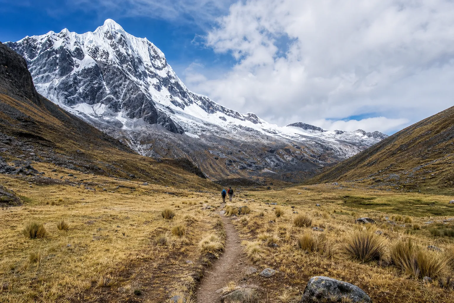High-Andean valley and mountain scenery along a Lares trekking route